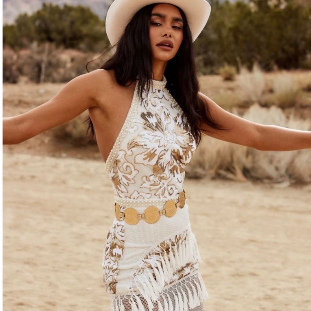 White and gold beautifully detailed festival dress! Perfect for a bach night out